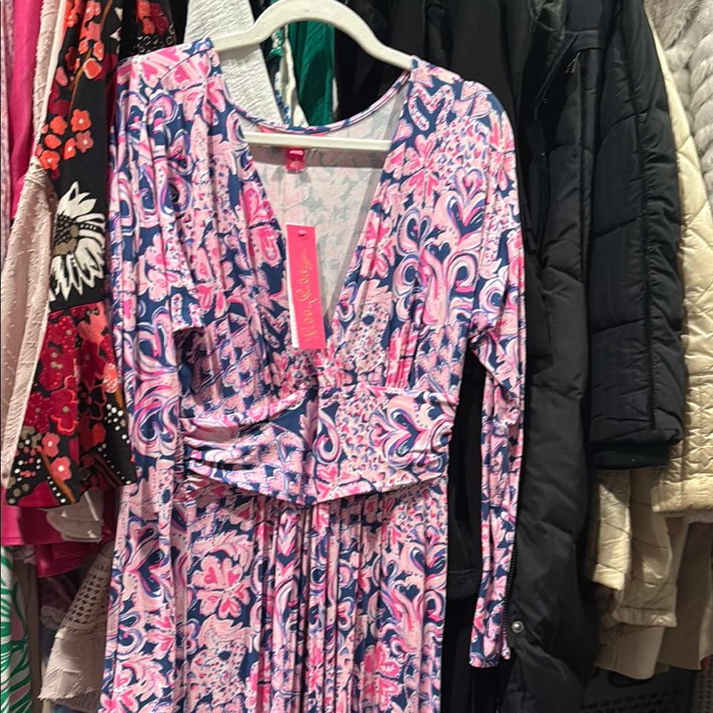 Pink and Blue Floral Long Sleeve Dress